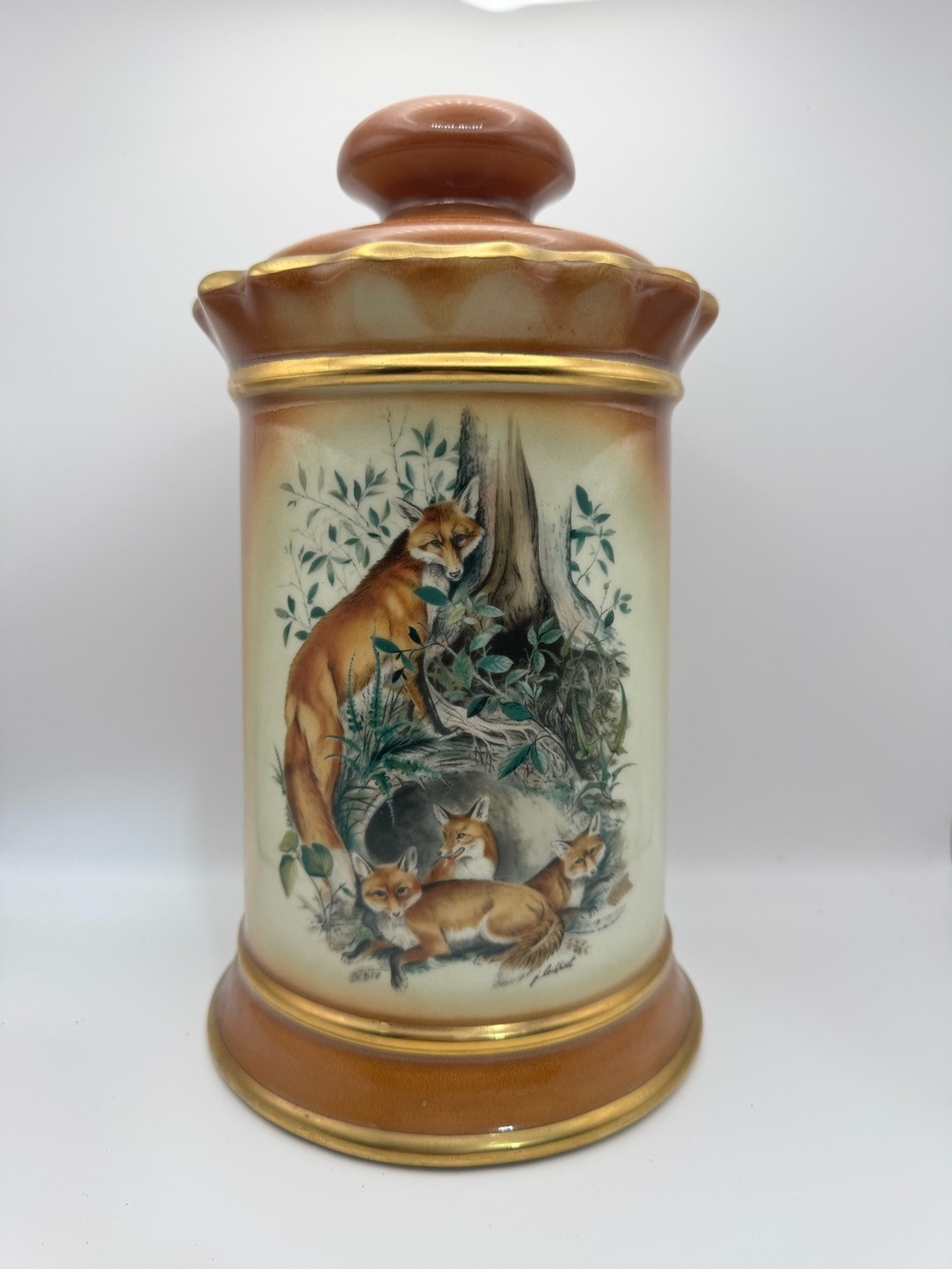 1972 Canister Jim Beam Decanter By James Lockhart Red Fox Family Ceramic Vintage